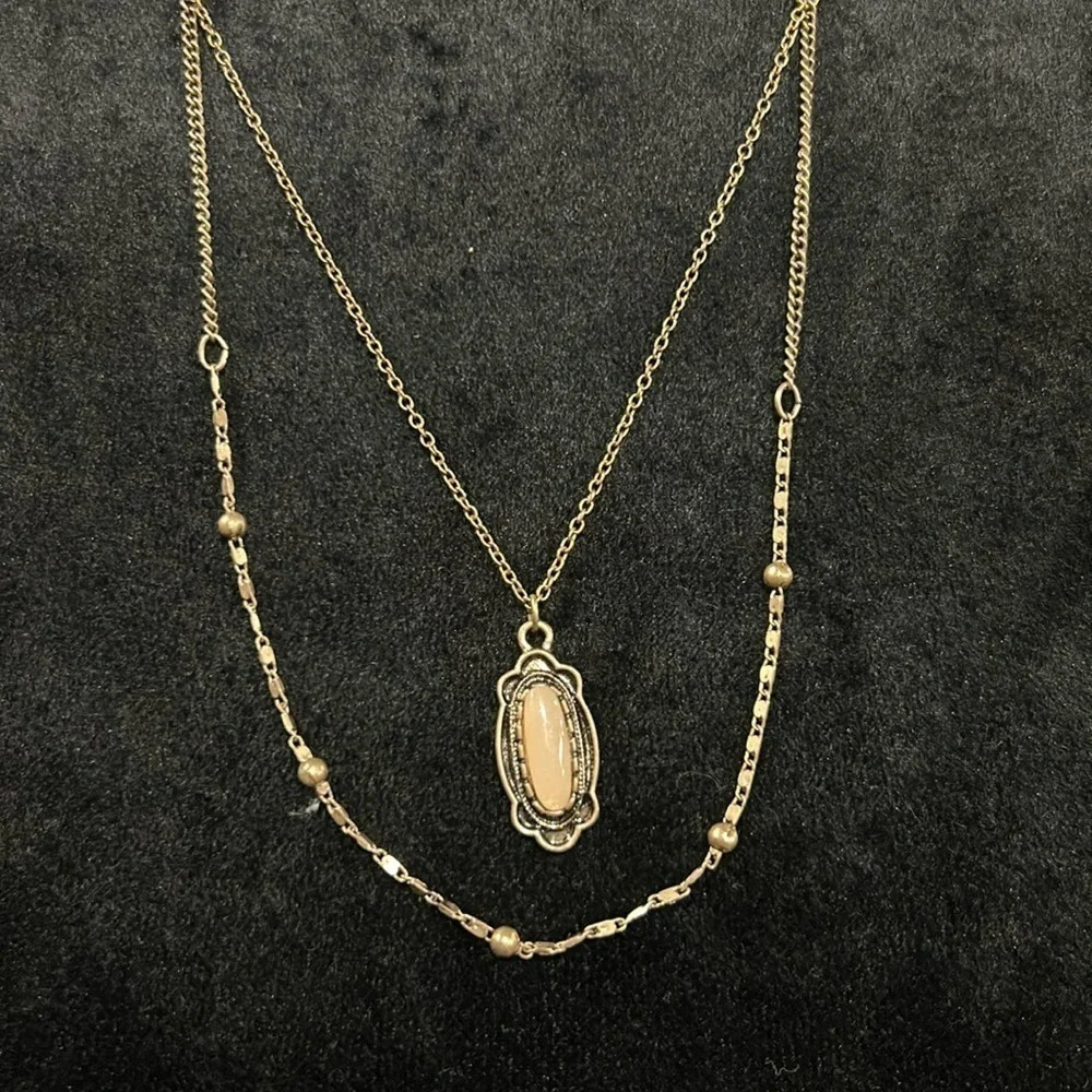 Handmade Vintage Inspired Double Strand Pink Stone Pendent Necklace